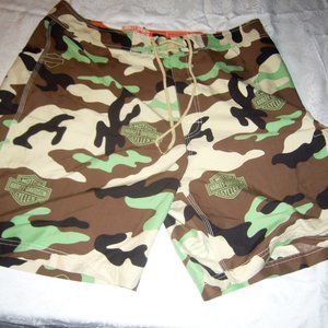 Harley Davidson Camo board shorts, uni sex